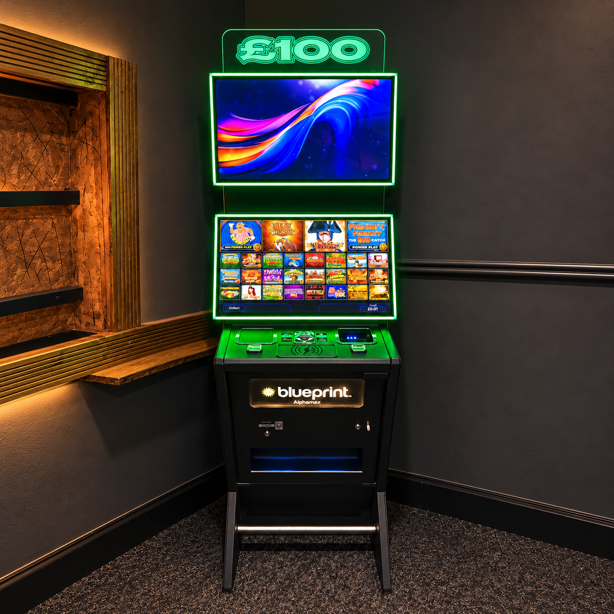 Blueprint Alphamax arcade machine at the pool bar